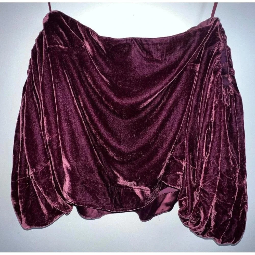 Free People Mare Mare Velvet Puff Pudd Sleeve Lined Off Shoulder‎ Small Top NWT